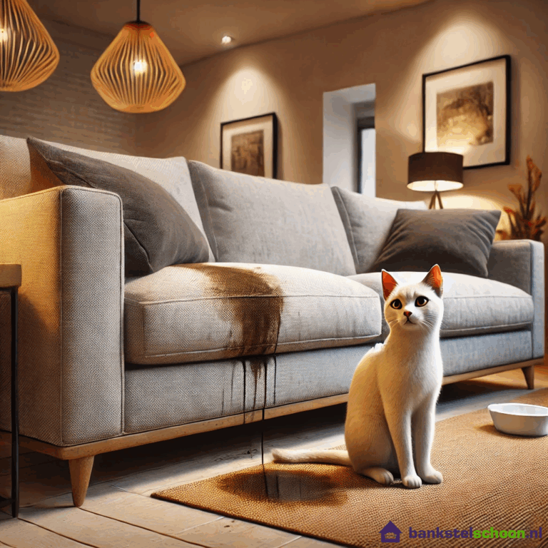 Kat die op de bank heeft geplast