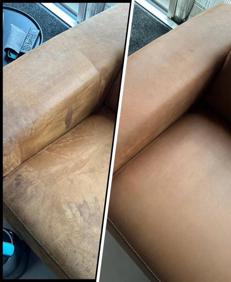 voor en na resultaat van een bank reiniging op locatie